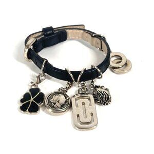 BVLGARI Icon Logo Charm Accessories bangle Bracelet Leather Black